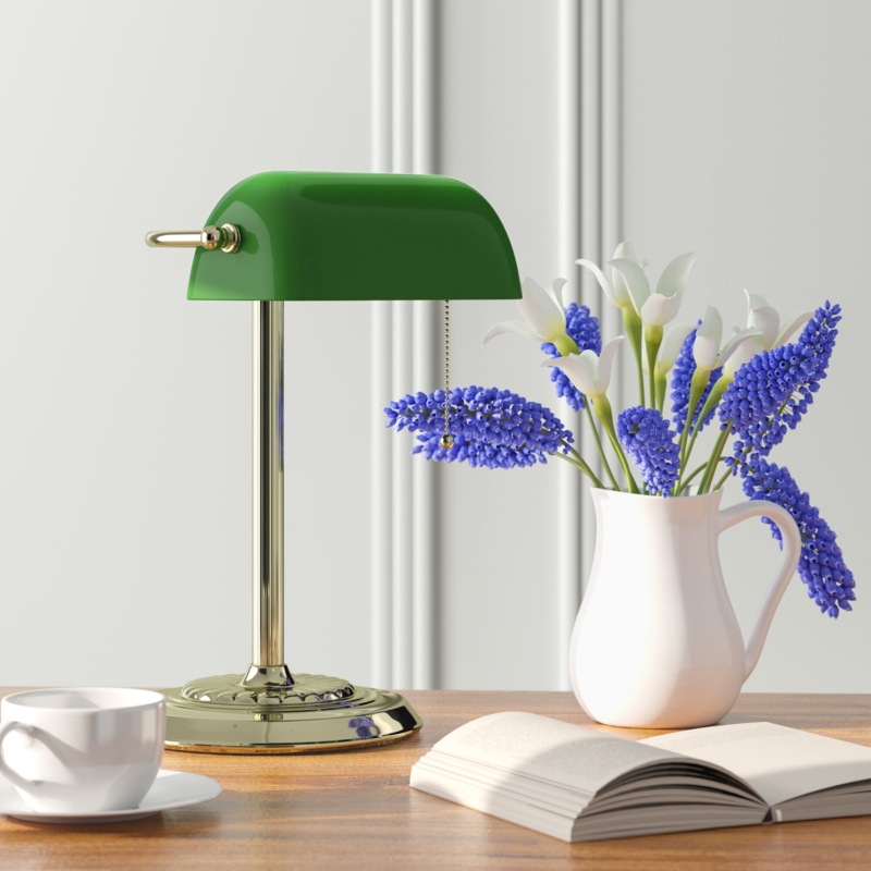 Classic Banker's Desk Lamp with Green Glass Shade