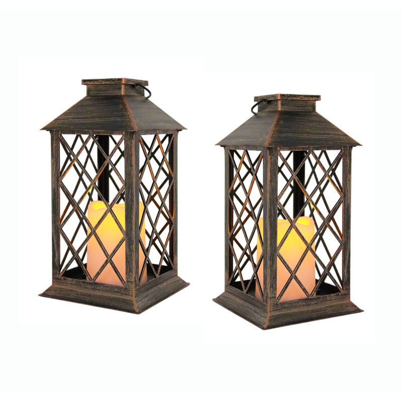 13" Solar Powered Outdoor Lantern with Electric Candle