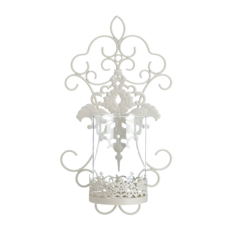 Ivory Lace Wall Sconce with Glass Candle Cup