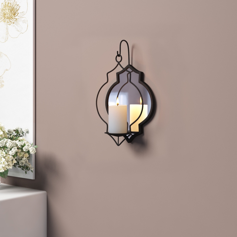 Iron and Glass Wall Sconce with Mirrored Back