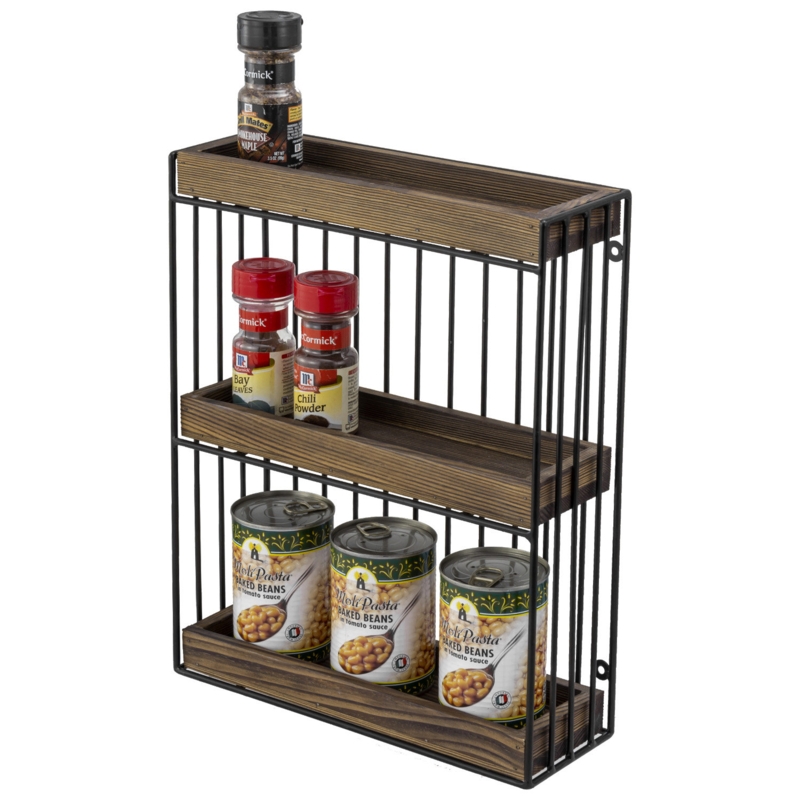 3-Tier Rustic Wall-Mounted Spice Rack