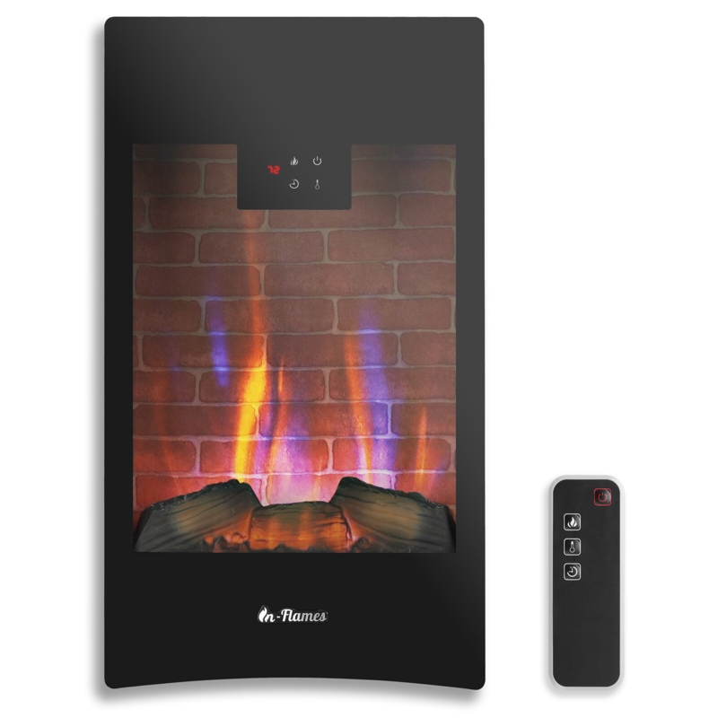 Vertical Electric Fireplace with Adjustable Thermostat