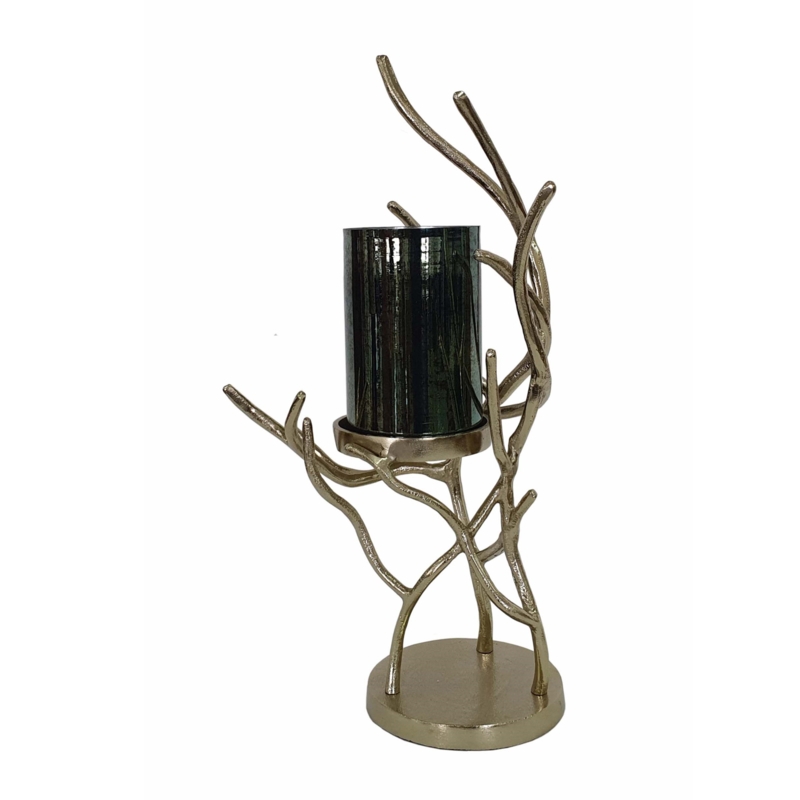 Metal Branches and Black Glass Candle Holder