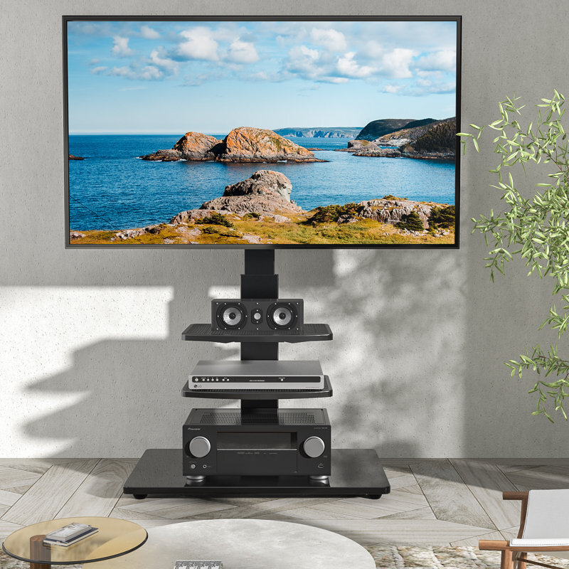 180 Degree Swivel Tv Stand With Dual Shelving