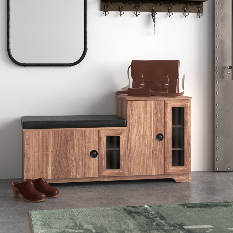 2 Door Wood 12 Pair Shoe Storage Bench