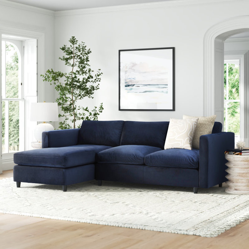 2 pc Upholstered Navy Blue Couch Sectional