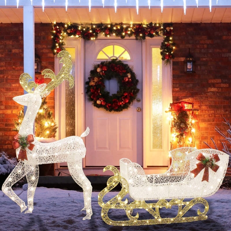 Christmas Reindeer with Sleigh LED Display