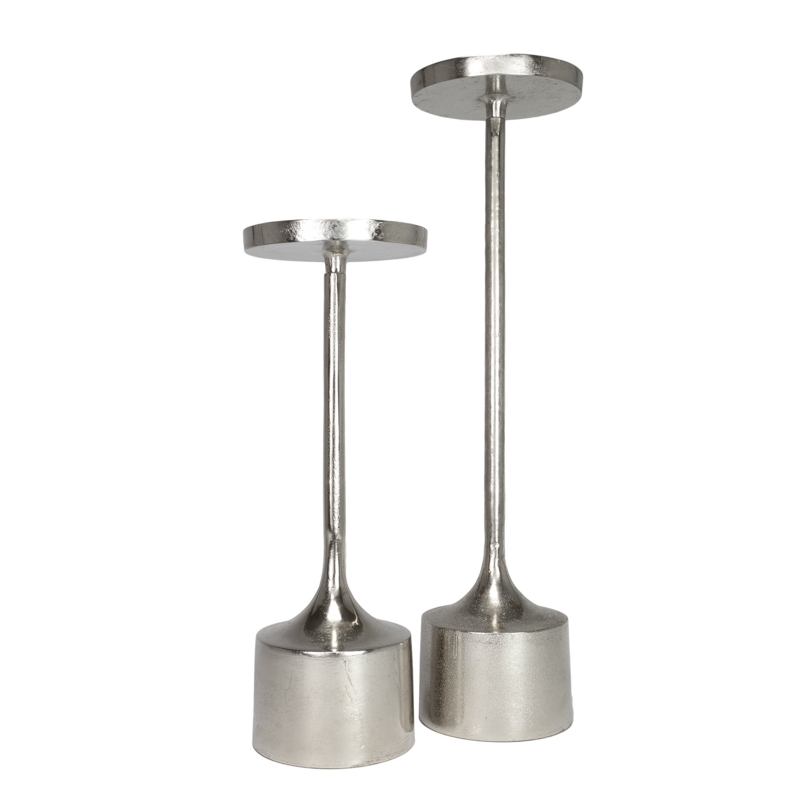 Set of 2 Silver Metal CandleStands