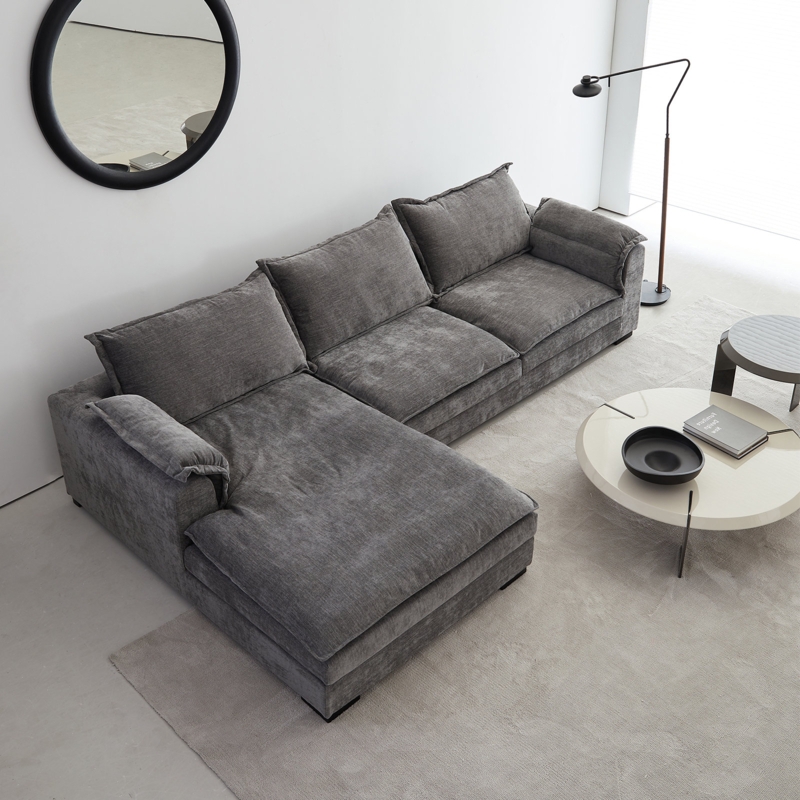Low Modern Sofa with Square Arms and Soft Cushions
