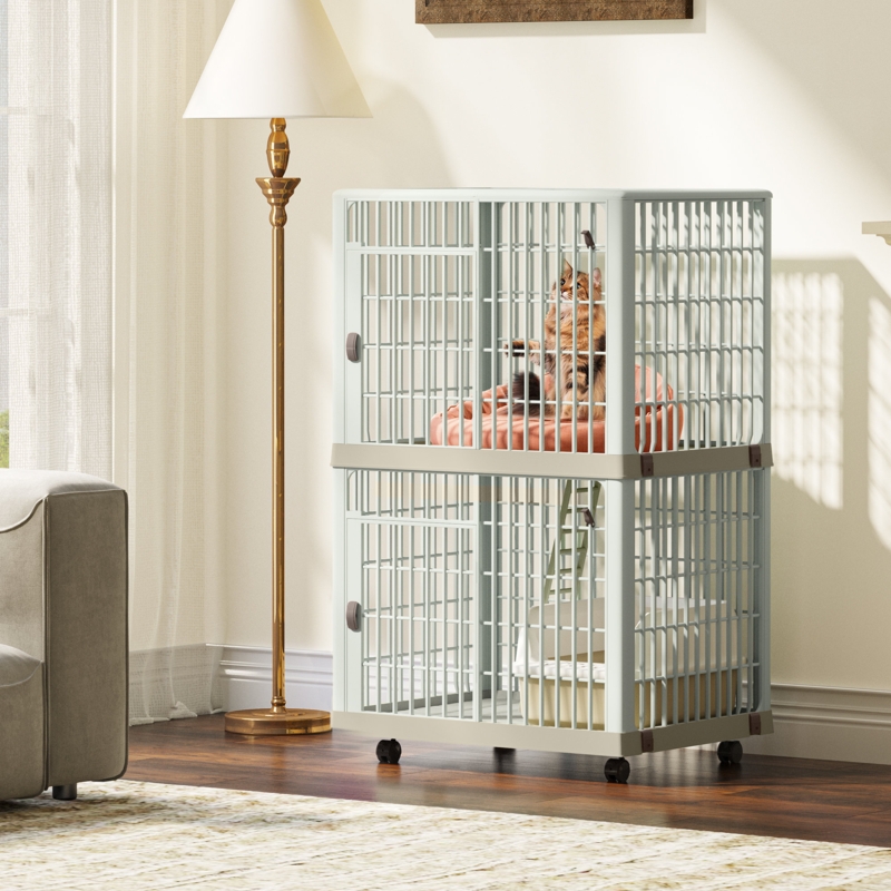 2-Tier Cat Cage with Sturdy Staircase