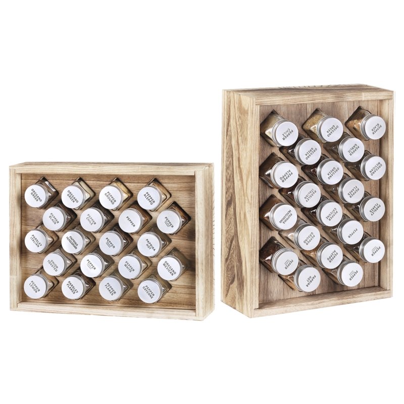 Bamboo Spice Rack with 20 Glass Jars