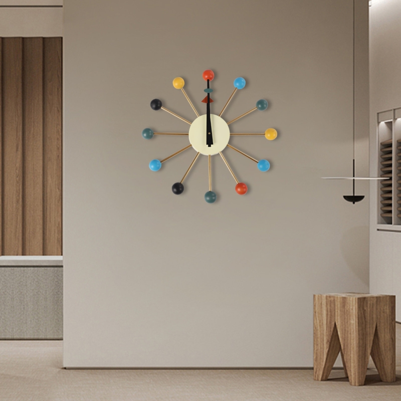 Silent Scandinavian Wall Clock with Wooden Balls