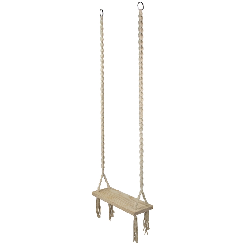 Ivory Rope Hanging Swing Chair with Wooden Seat