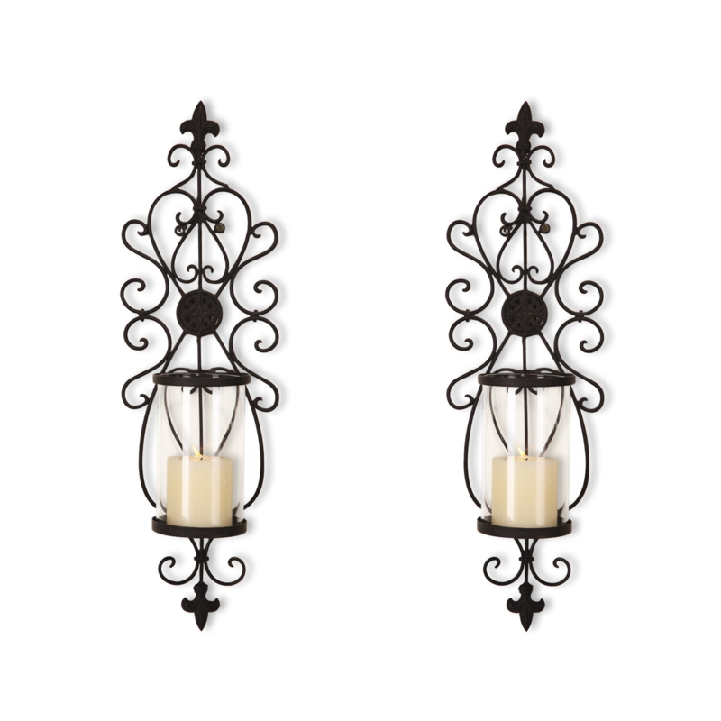 Scroll Wrought Iron Glass Candle Sconce