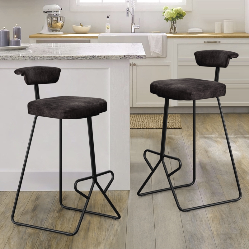 Set of Two Upholstered Bar Stools with Low Back