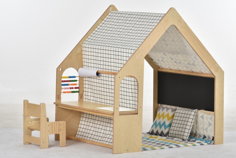 Modern Wooden Playhouse with Desk and Accessories