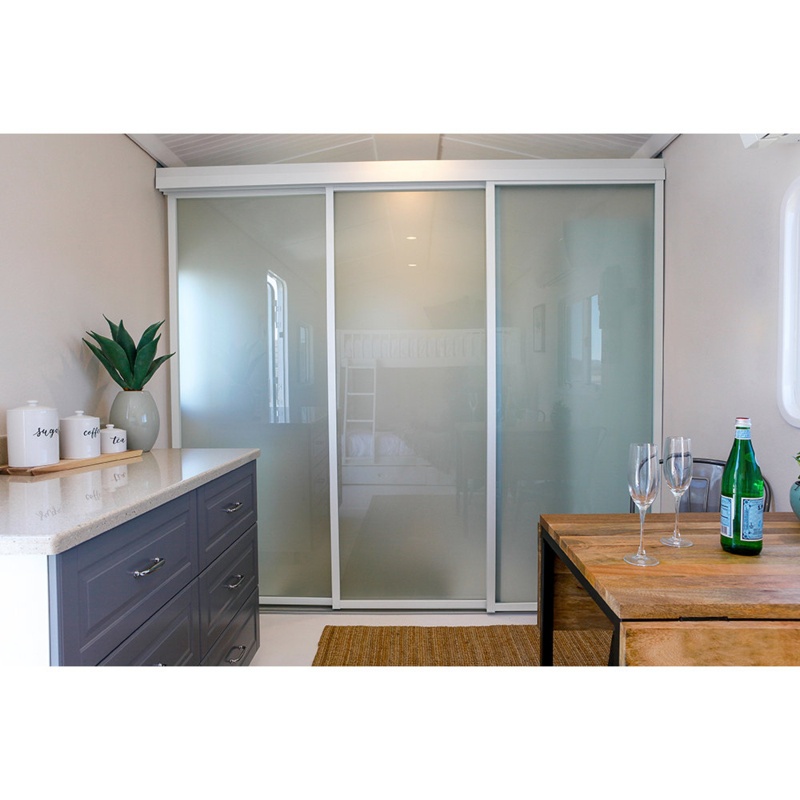 3 - Panel Frosted Glass Sliding Room Divider