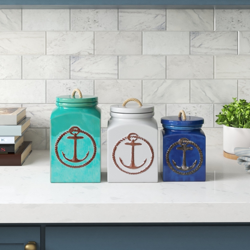 Ceramic Nautical Canister Set with Rope Handles
