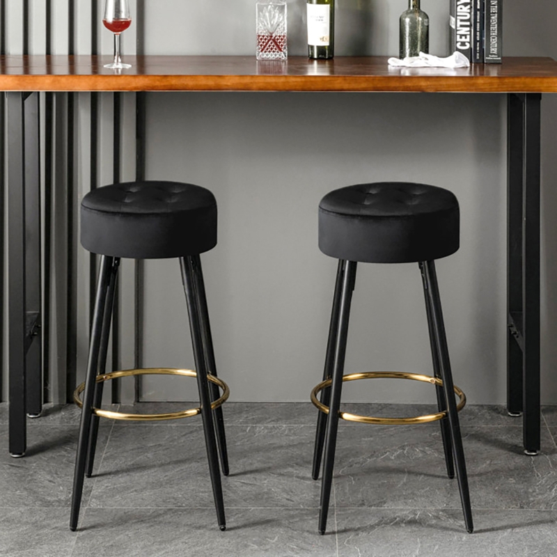 Round Bar Stools with Gold Footrest