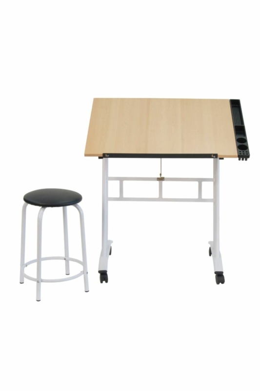 2 Piece Wood Drafting Table Set with Stool