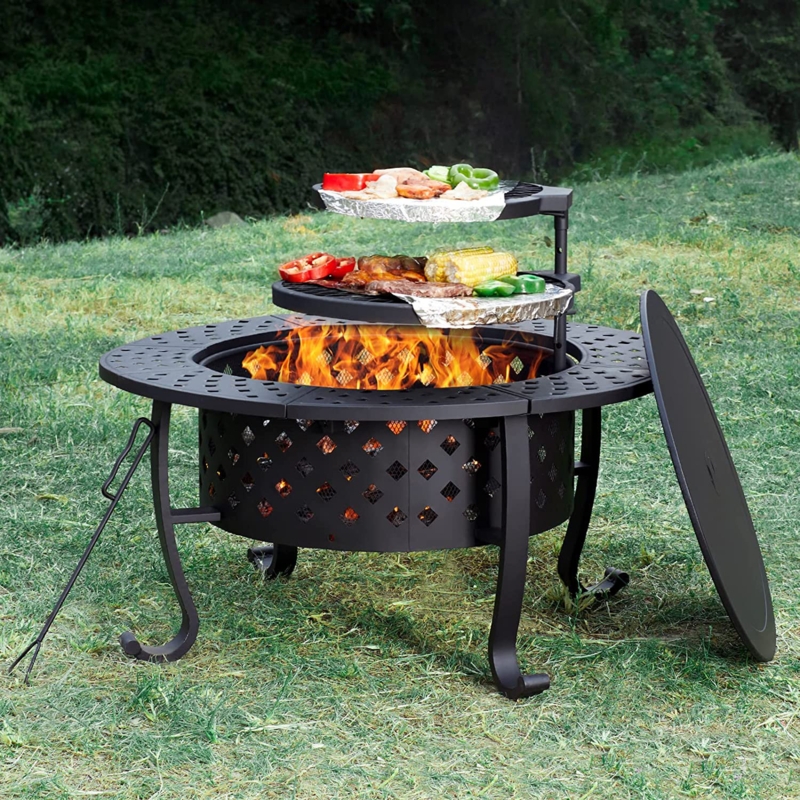 3-in-1 Outdoor Firepit with Adjustable Grills