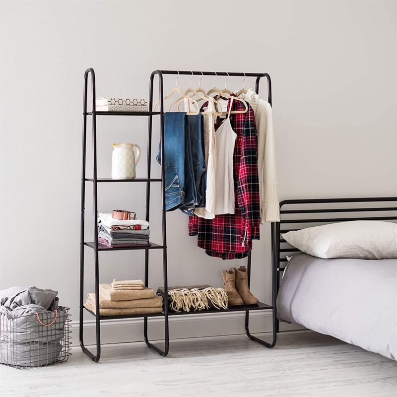 Sleek Wardrobe with Multiple Shelves and Hanger Rod