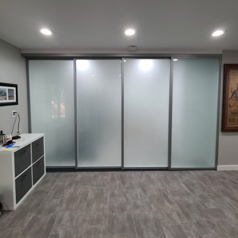 4 - Panel Frosted Glass Sliding Room Divider