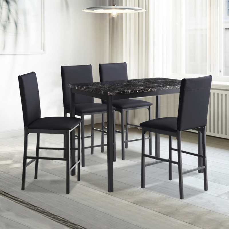 Modern 5-Piece Marble Dining Set with Upholstered Chairs