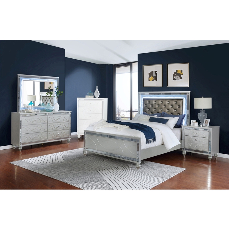 Contemporary 4-Piece Bedroom Set with LED Lighting