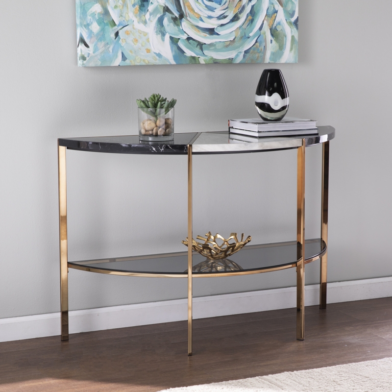Half-Moon Console Table with Simulated Marble