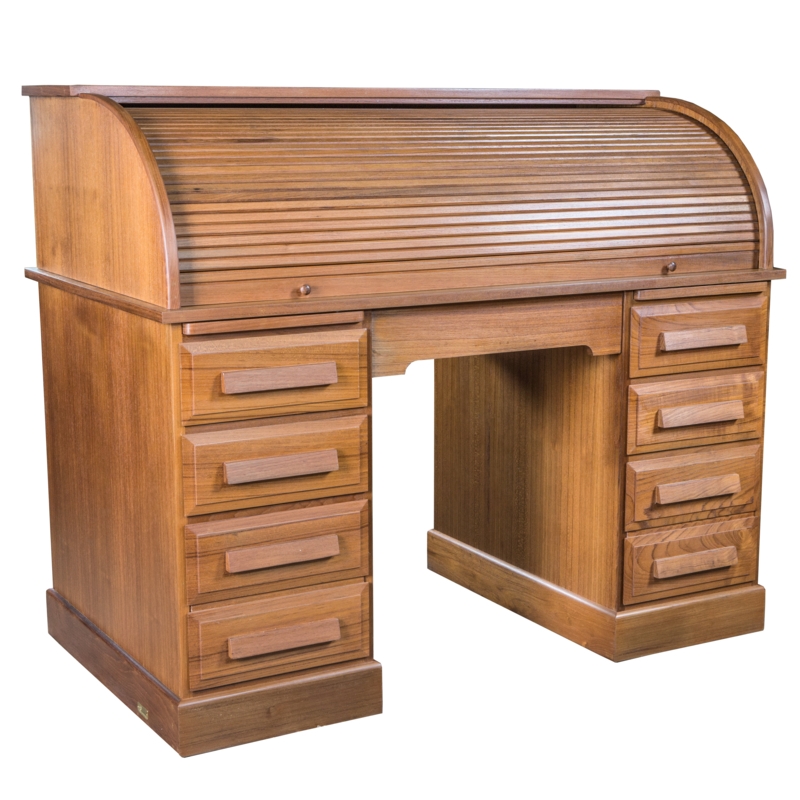 Aged Teak Wood Roll Top Desk