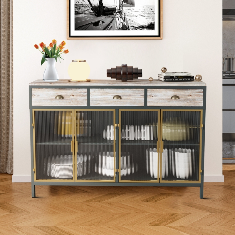 Metal Frame Storage Cabinet with Drawers and Shelves