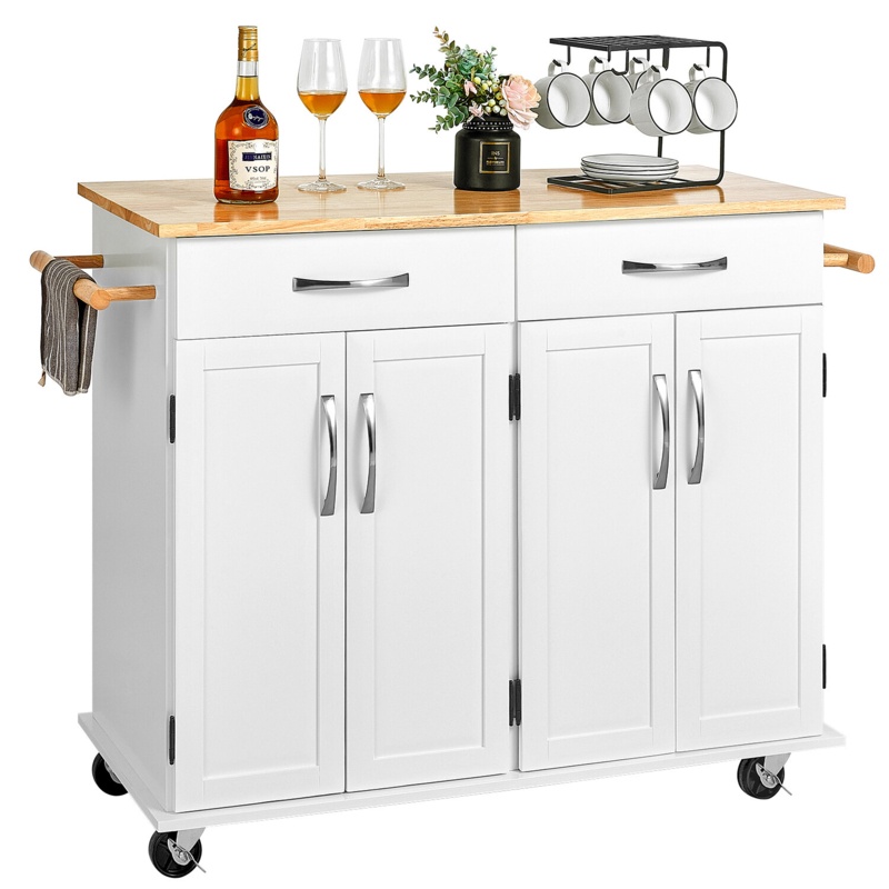 48.1'' Wide Rolling Kitchen Island with Solid Wood Top