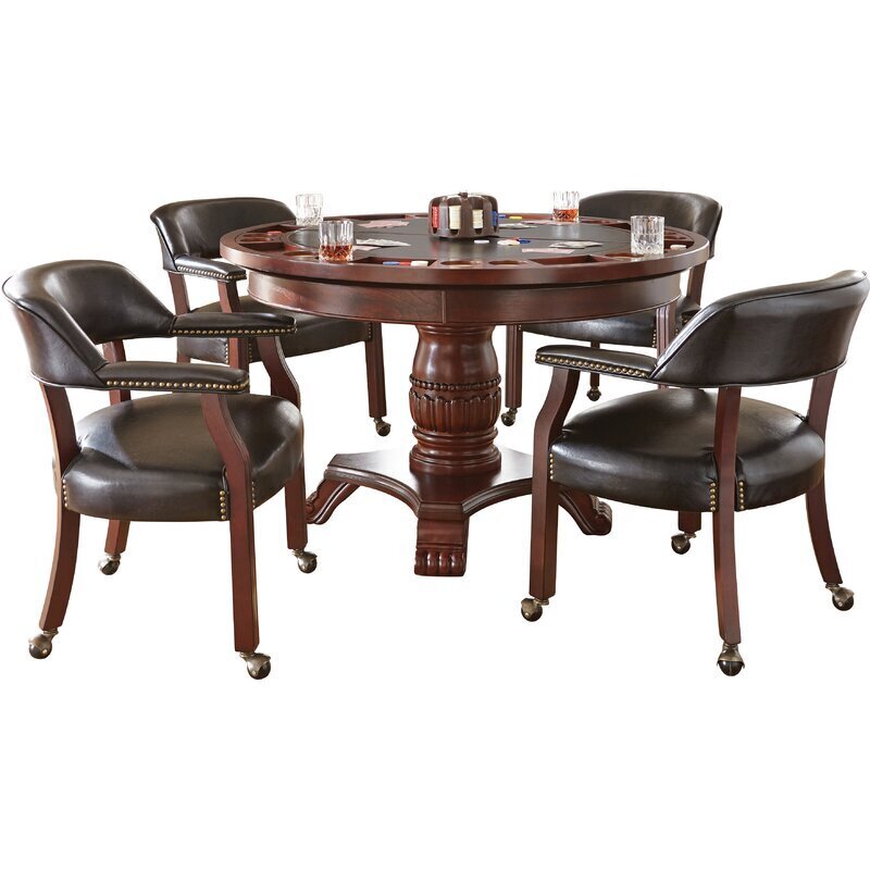 48” Poker Table and Leather Chairs Set