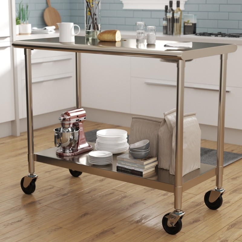 48'' Wide Rolling Prep Table with Stainless Steel Top