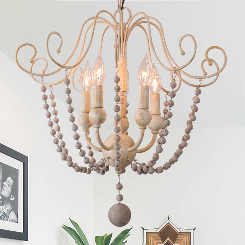 Wood Bead Chandelier with Rustic Style