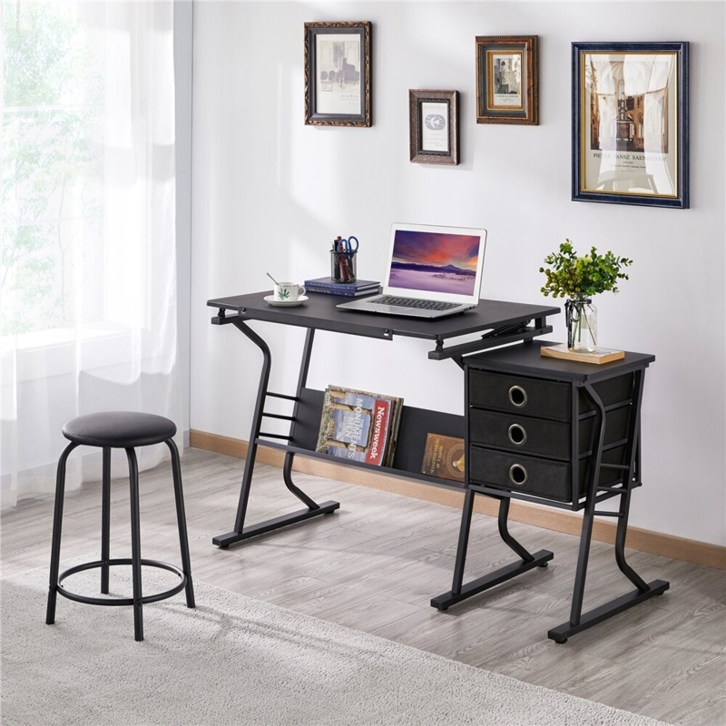 Tilting Drawing Table with Storage