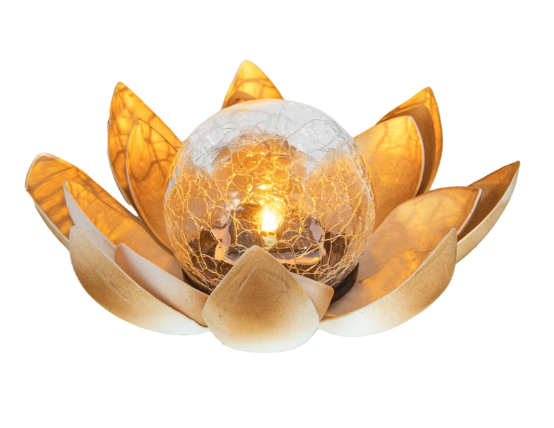 Solar LED Crackled Glass Globe Lotus Flower Decor Light