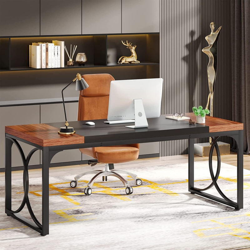 Spacious Executive Desk with Sturdy Metal Frame