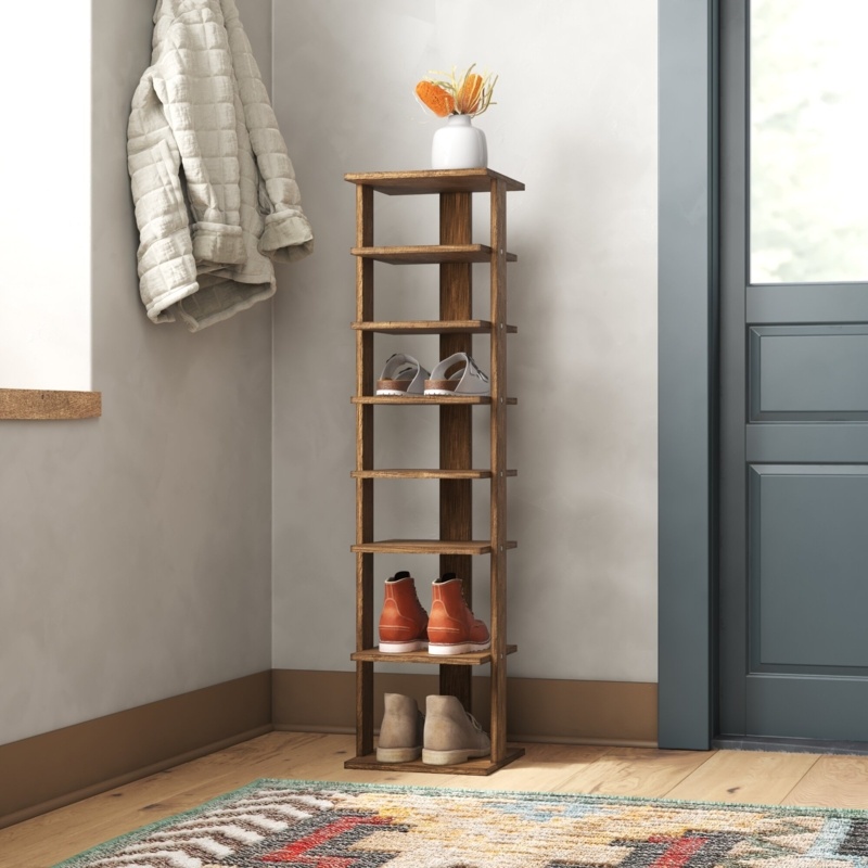 7 Pairs Rustic Brown Manufactured Wood Shoe Rack