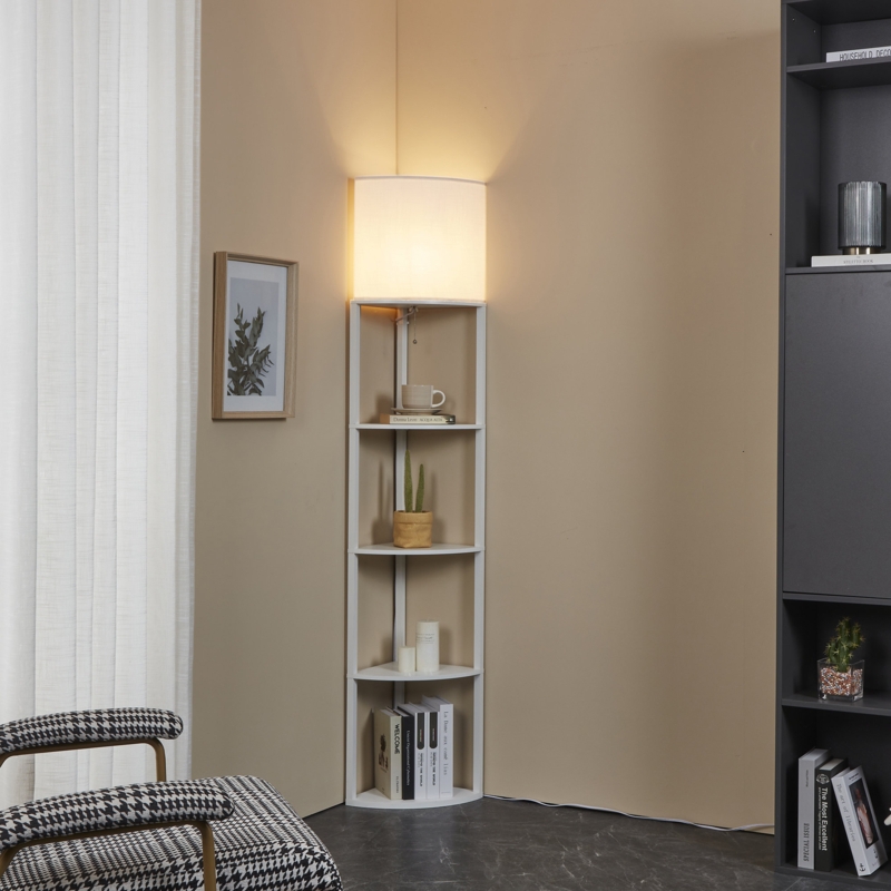 Corner Floor Lamp with Shelves