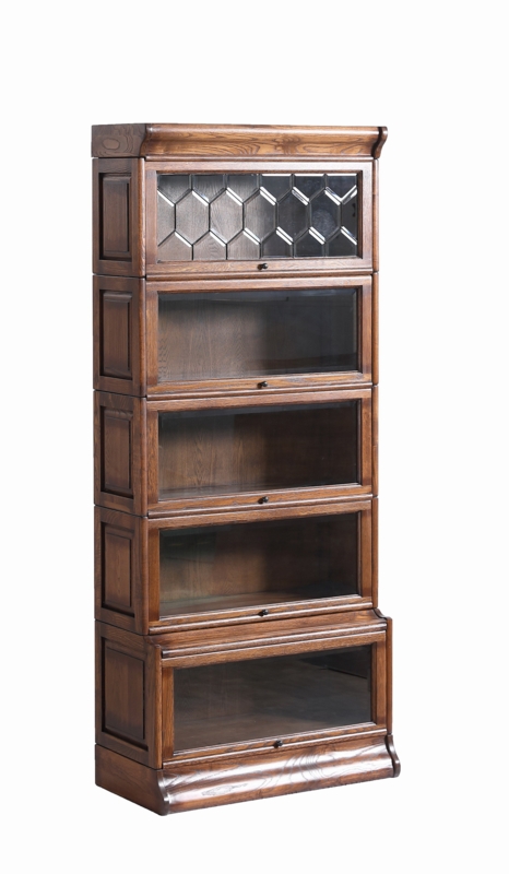 Mission Style Oak Bookcase with Leaded Glass