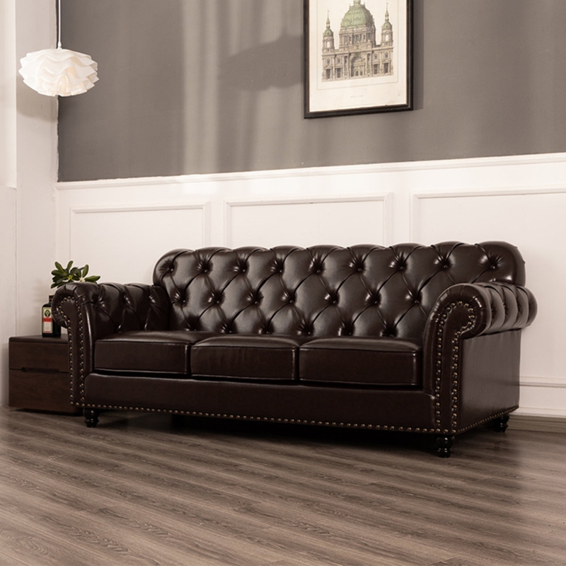 Luxury Leather Sofa with Tufted Back