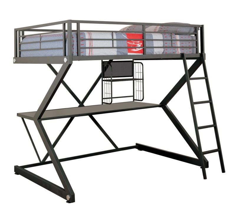 Full-Size Metal Loft Bed with Workstation