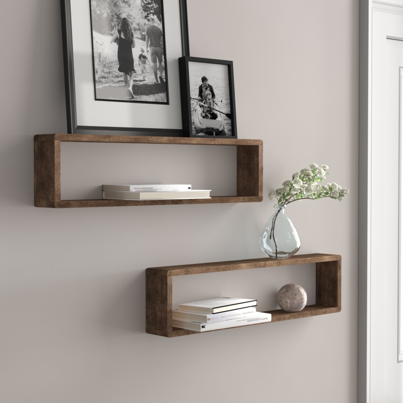 Floating Box-Shaped Wall Shelves (Set of Two)