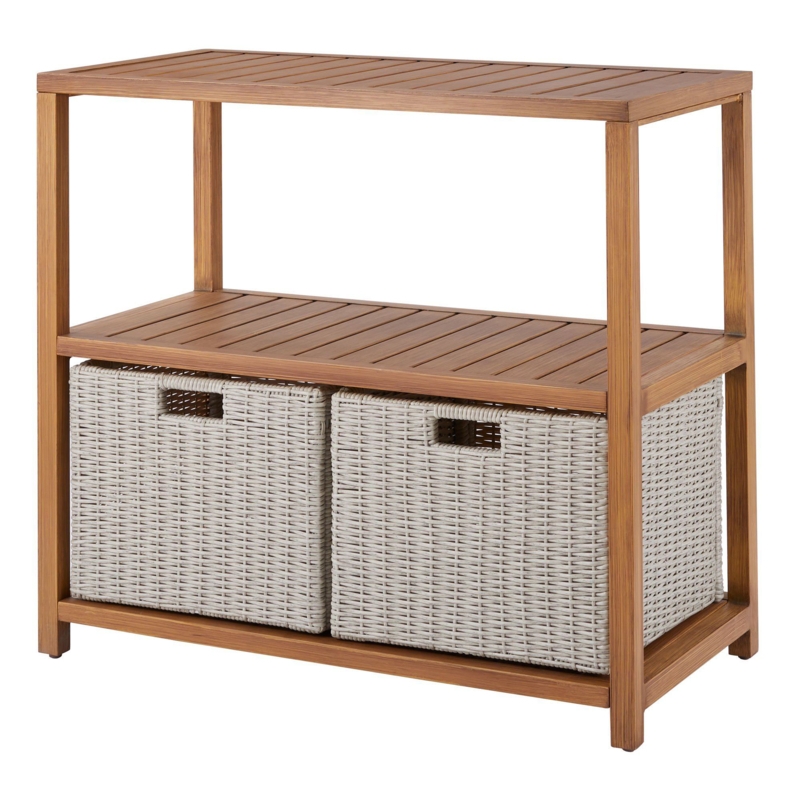 Steel Console Table with Wicker Basket Storage