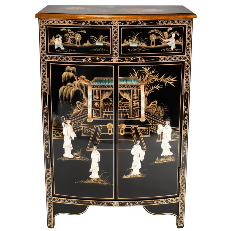 Hand-Painted Half-Round Cabinet with Mother-of-Pearl Ladies