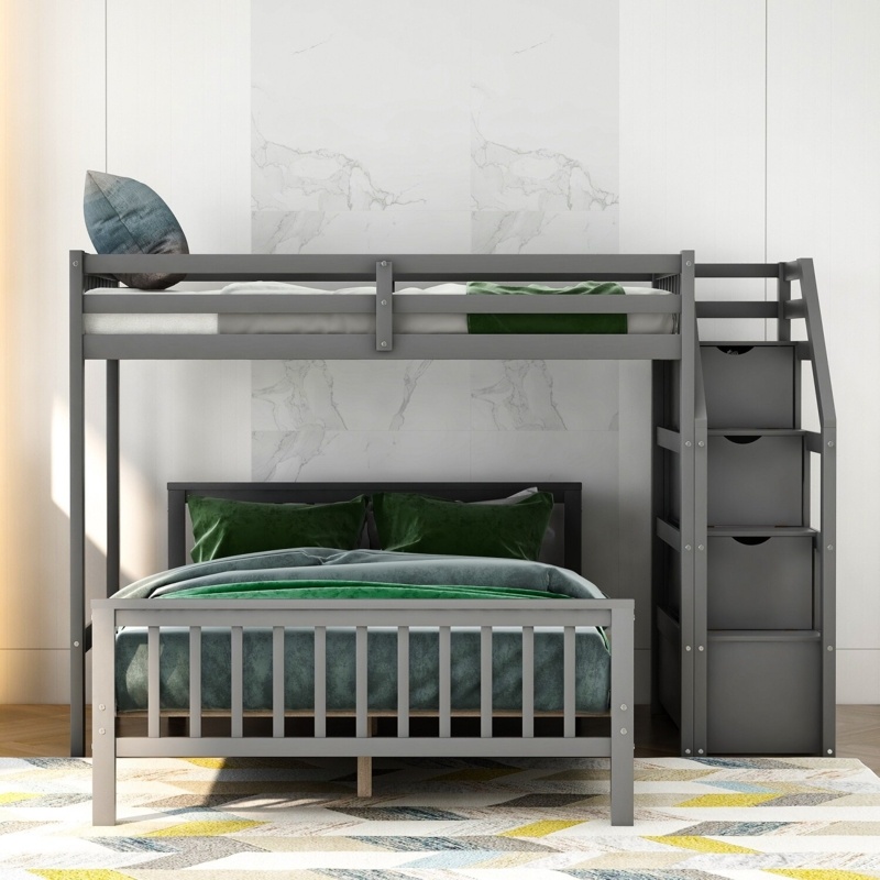L-Shaped Bunk Bed with Storage and Stairway
