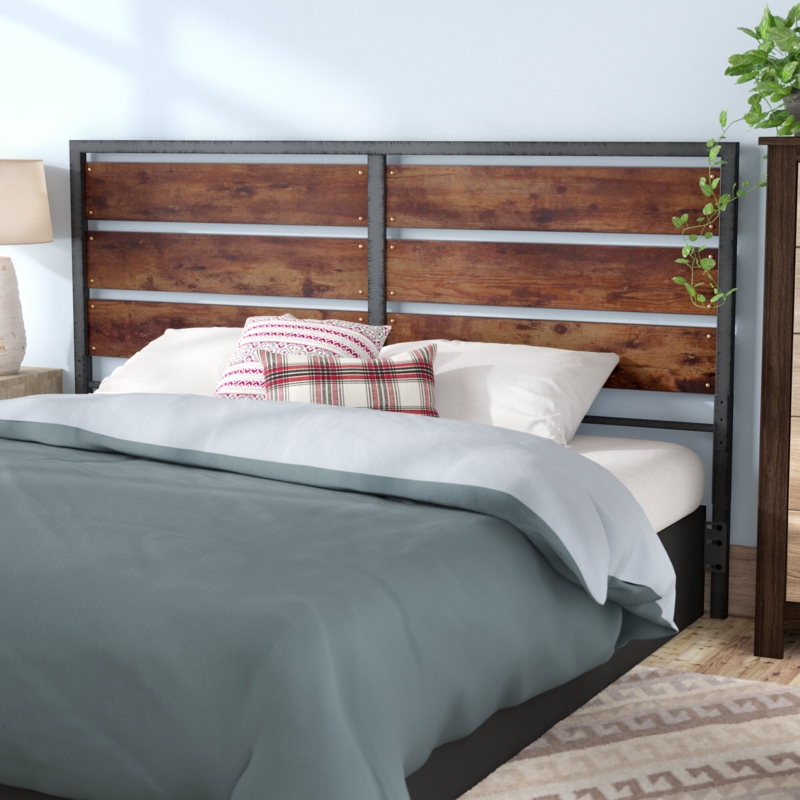 Rustic Queen-Size Headboard with Metal Accents