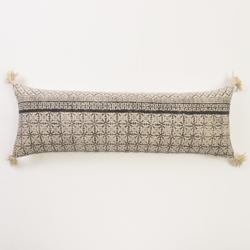 Extra Long Block Printed Bolster Pillow with Tassels